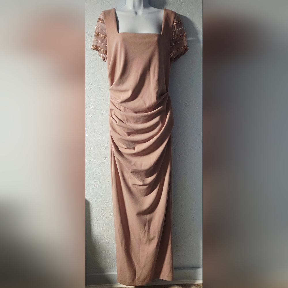 Betsy & Adam Rose Pink Beaded Ruched Formal Gown - Size 12